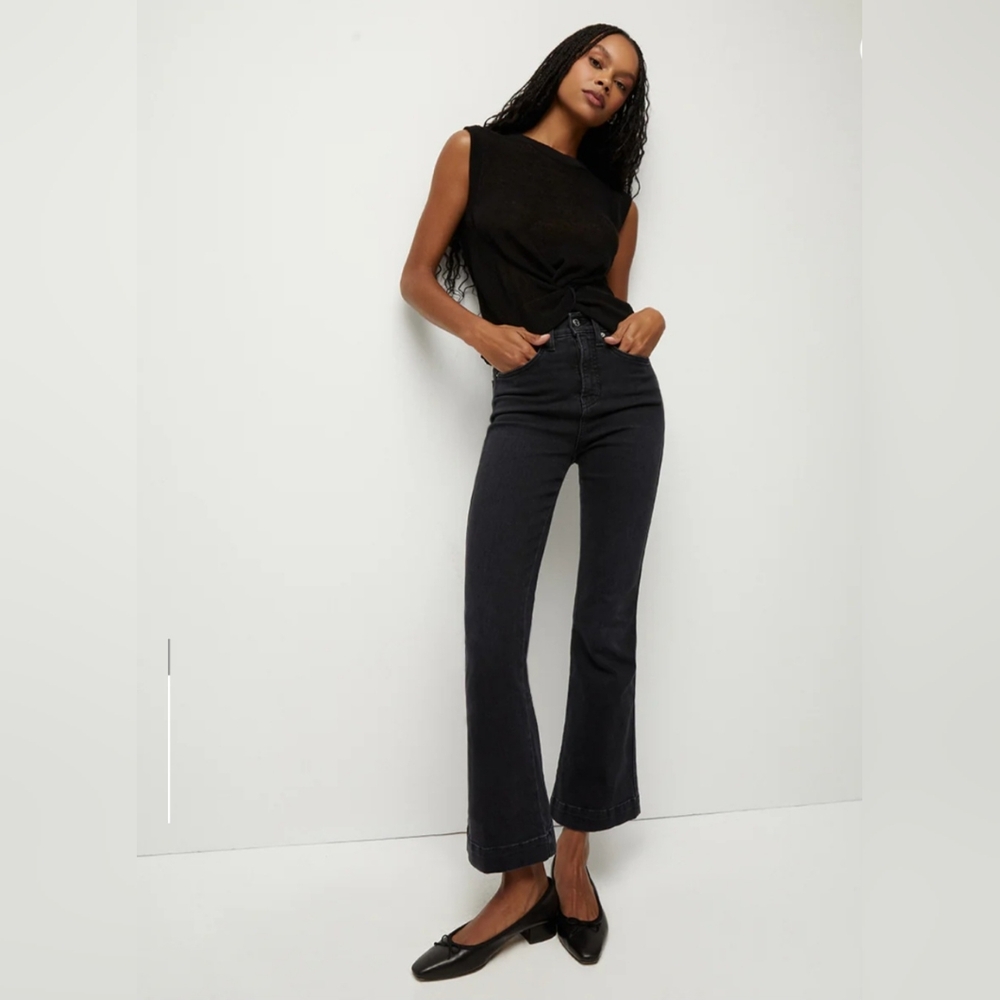 Veronica Beard Carson Ankle Flare High-Rise Denim Jeans In Washed Onyx 29 EUC